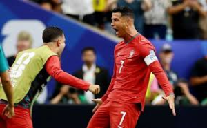 Cristiano Ronaldo became the first player to score in six World Cups as his double helped Portugal thrash Uzbekistan.