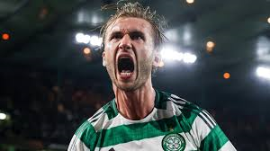 Benjamin Nygren celebrates his winner that delivered Celtic their first Europa League win of the campaign.