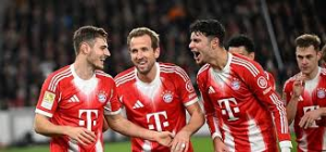 Harry Kane scored a hat-trick from off the bench as Bayern Munich thrashed 10-man Stuttgart.