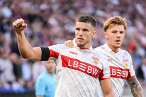 Ermedin Demirovic's 12-minute first-half hat-trick earned Stuttgart victory in a thrilling match against Champions League debutants Viking.