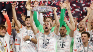 Harry Kane scored as newly crowned Bundesliga champions Bayern Munich beat Borussia Monchengladbach in Thomas Muller's last home game for the club.