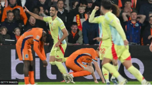Arsenal's Mikel Merino scored a stoppage-time equaliser to earn Spain a draw against the Netherlands in their Nations League quarter-final first leg.
