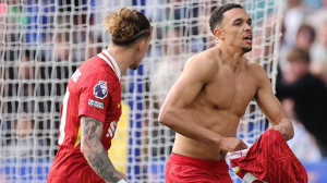 Trent Alexander-Arnold came off the bench to claim a late winner and move Liverpool within three points of the Premier League title and relegate Leicester City.