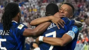 Kylian Mbappe scored twice to move joint-second in the all-time World Cup goalscoring list as France cruised past Iraq in a weather-delayed game in Philadelphia.