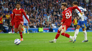 Premier League champions Liverpool twice let a lead slip as Brighton fought back in style to gain a victory that boosts their slim hopes of securing European football next season.